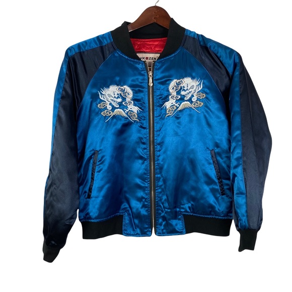 Vkozen Jackets & Blazers - Rare! "SUKAJAN" Dragons and Mt. Fuji VKozen embroidery Bomber Jacket Blu…